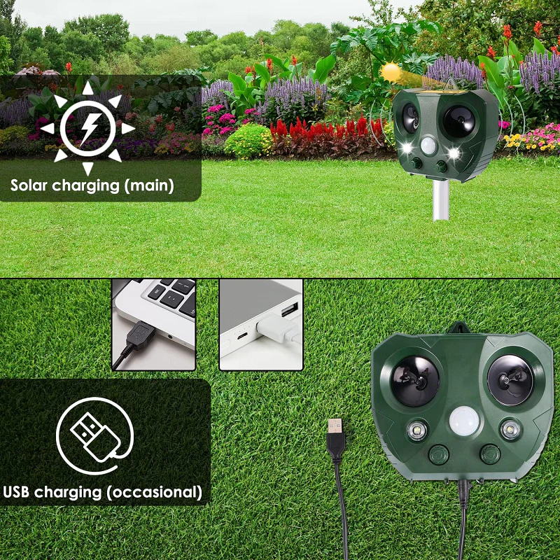 Solarbetriebener Vogelvertreiber mit Ultraschall und LED