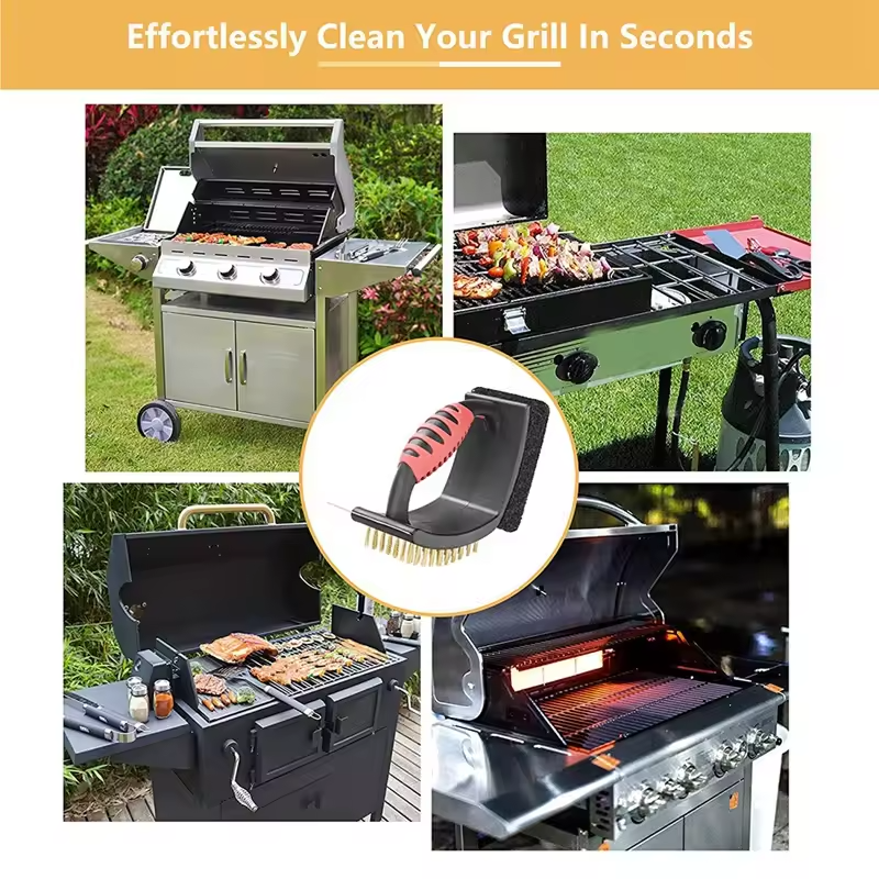 Multifunktionale Grillbürste mit Messingborsten und Schaber