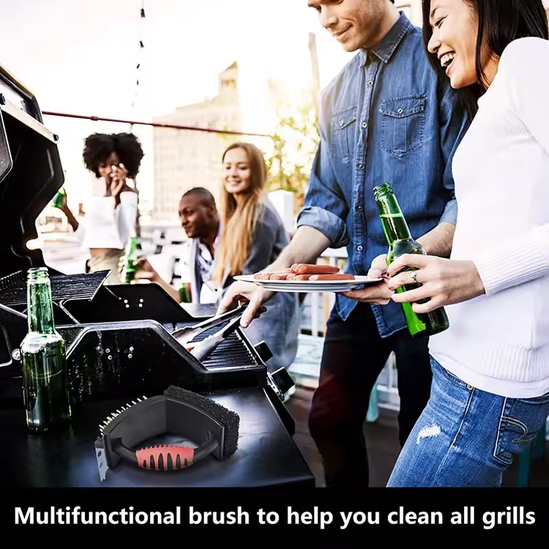 Multifunktionale Grillbürste mit Messingborsten und Schaber