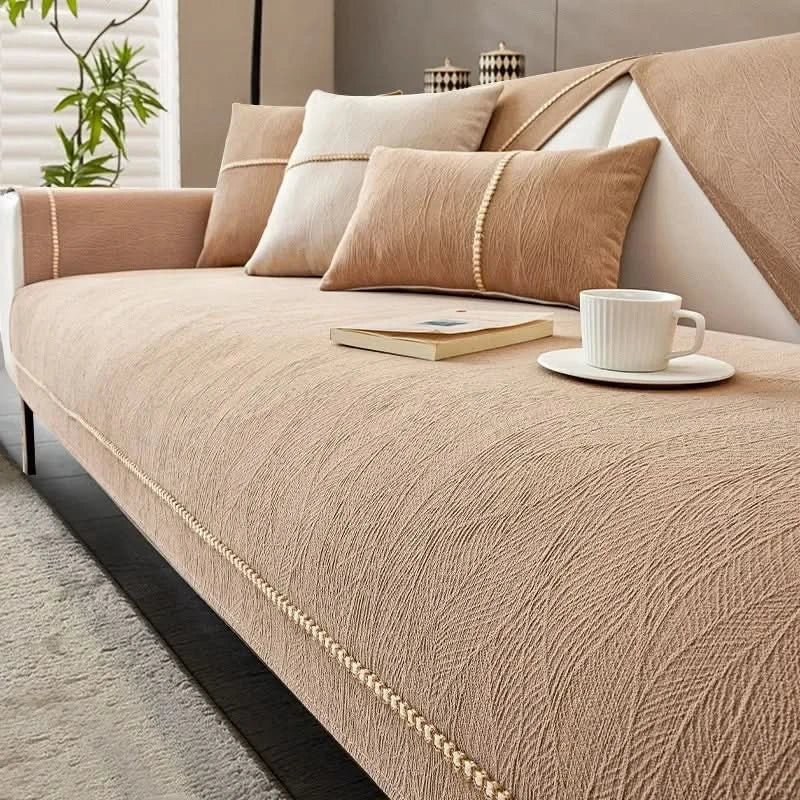 Elegant sofa cover made of high-quality linen for optimal protection