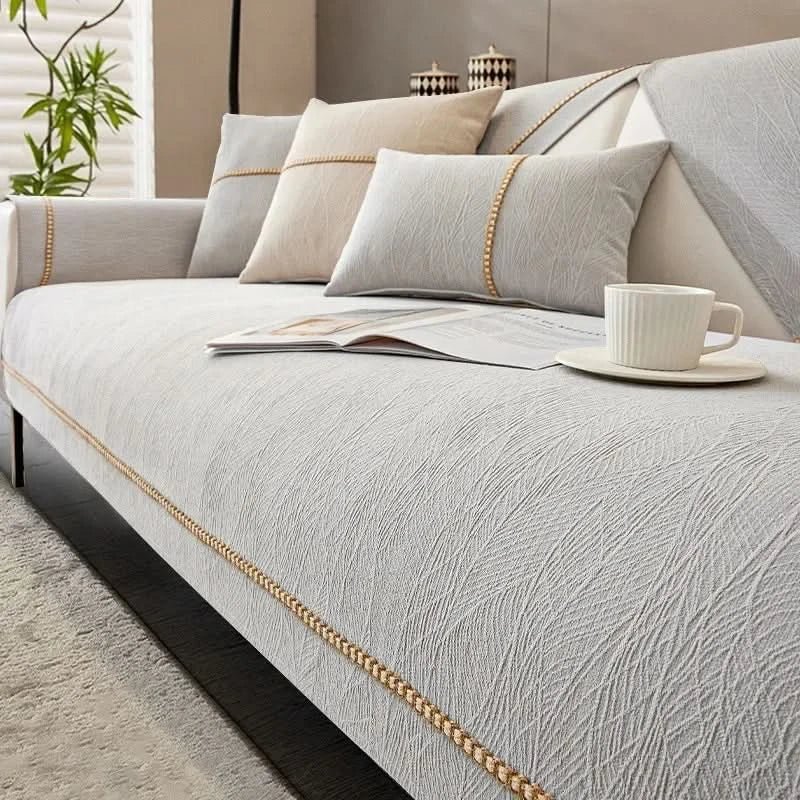 Elegant sofa cover made of high-quality linen for optimal protection