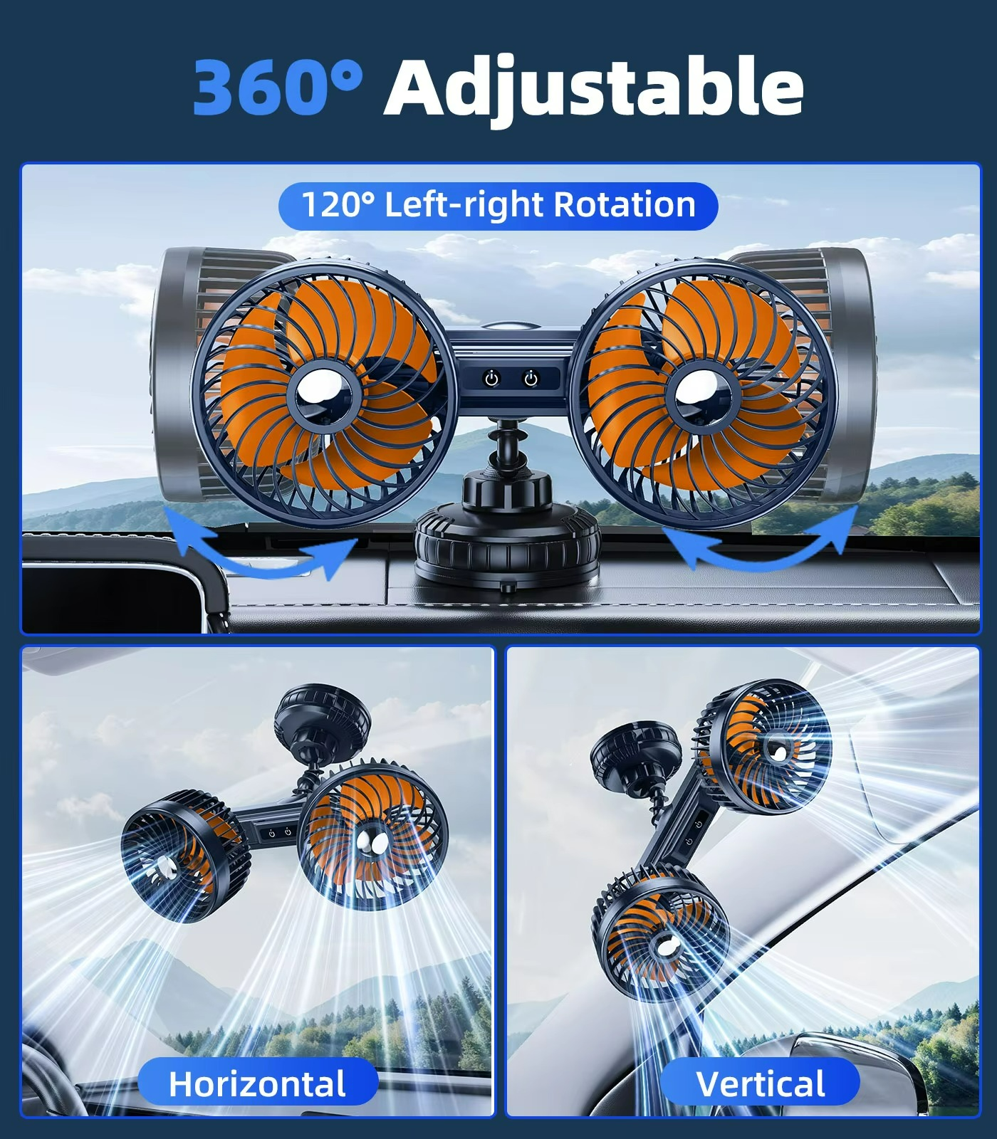 Powerful Cordless Car Fan with 4000 mAh Battery