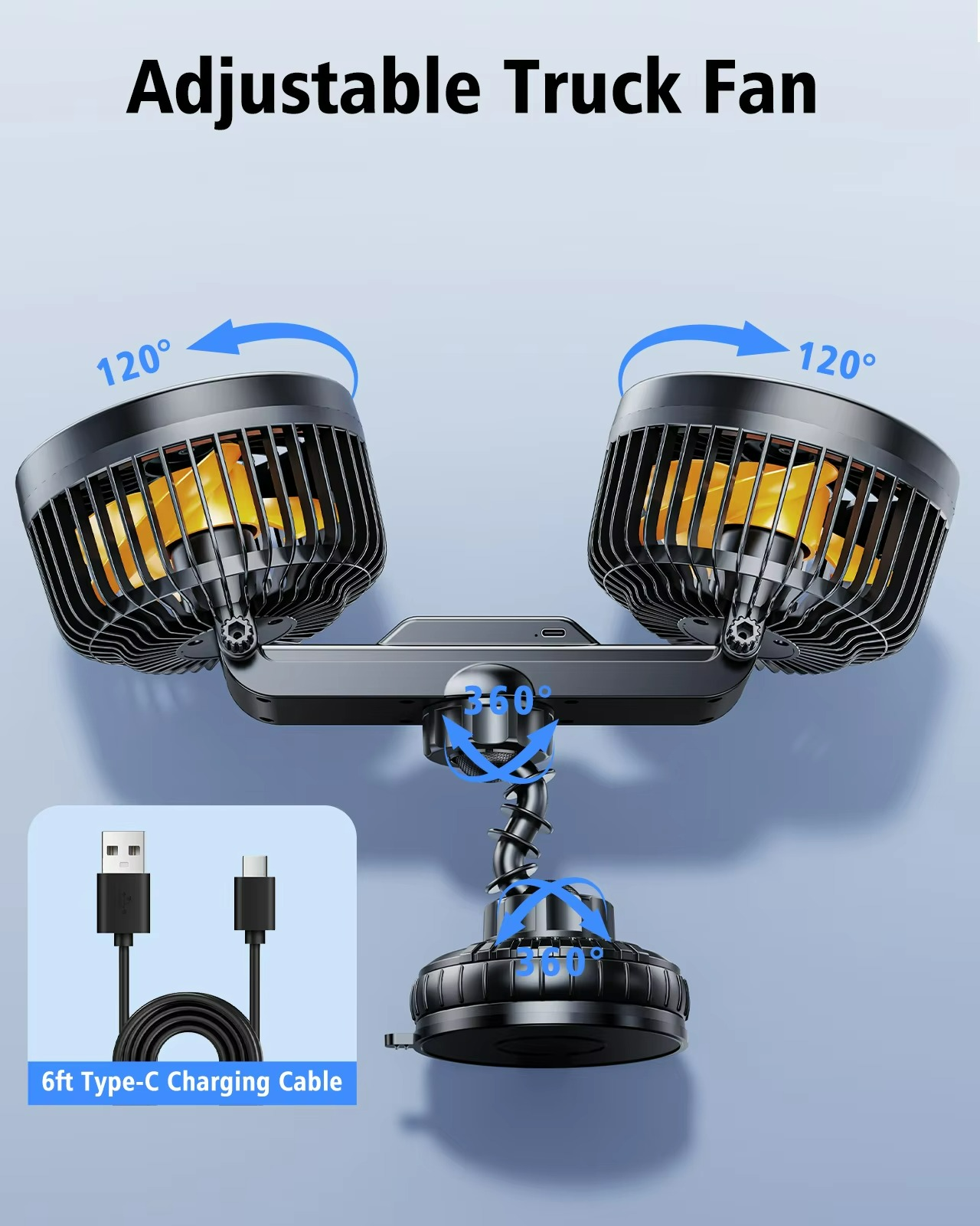 Powerful Cordless Car Fan with 4000 mAh Battery