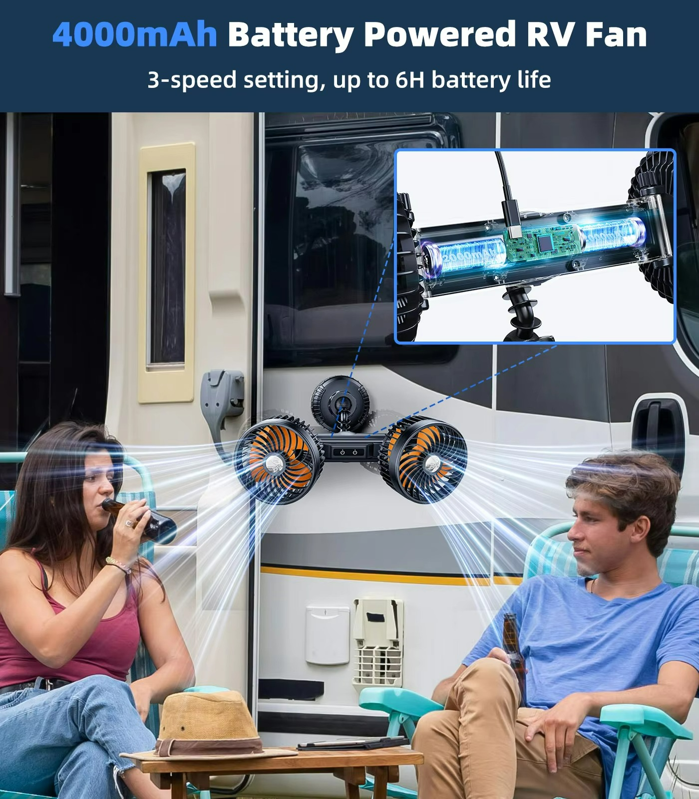 Powerful Cordless Car Fan with 4000 mAh Battery