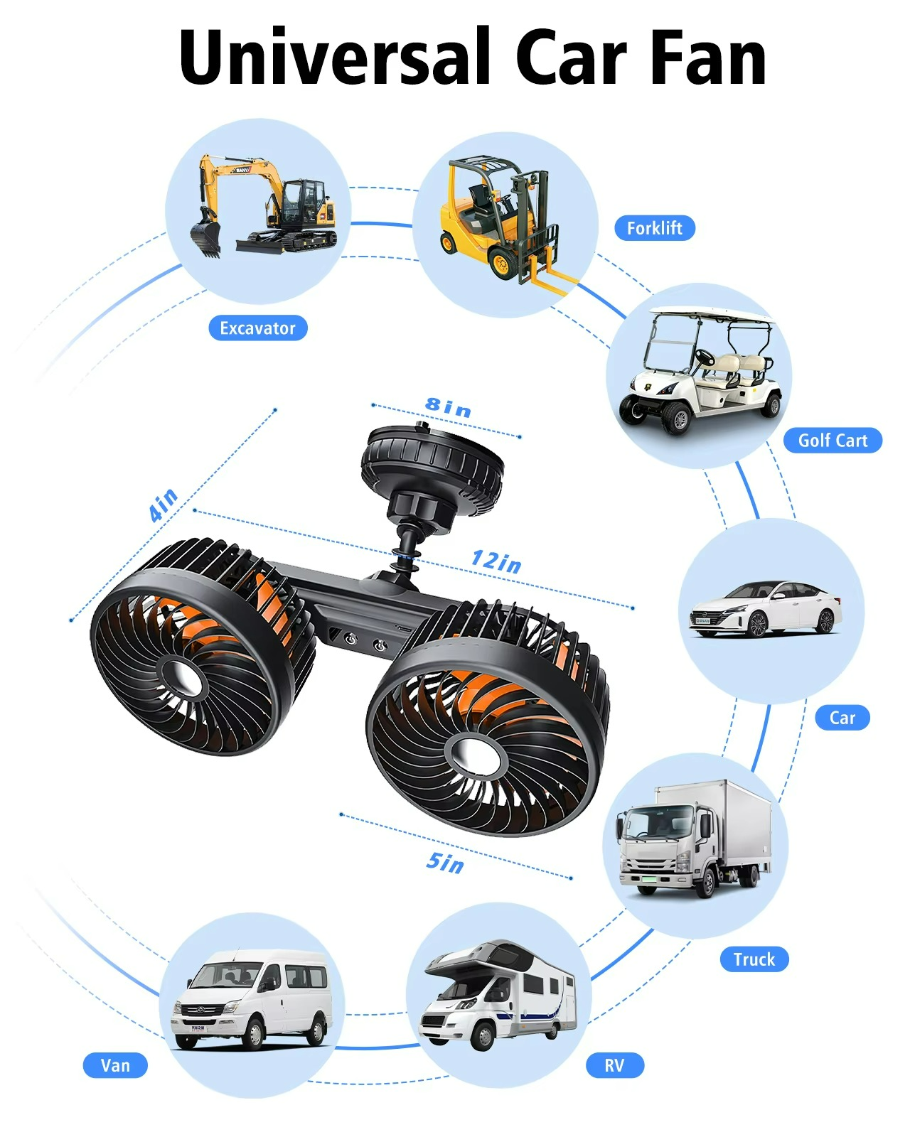 Powerful Cordless Car Fan with 4000 mAh Battery