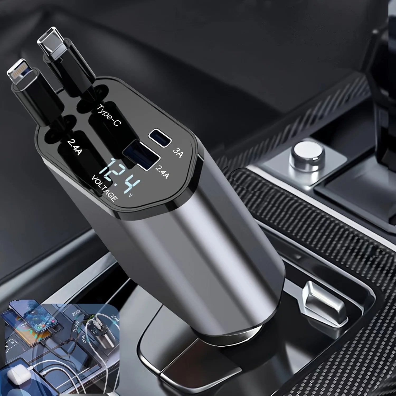Faltbares Autoladegerät mit USB-C und USB-A – 120W Schnellladung