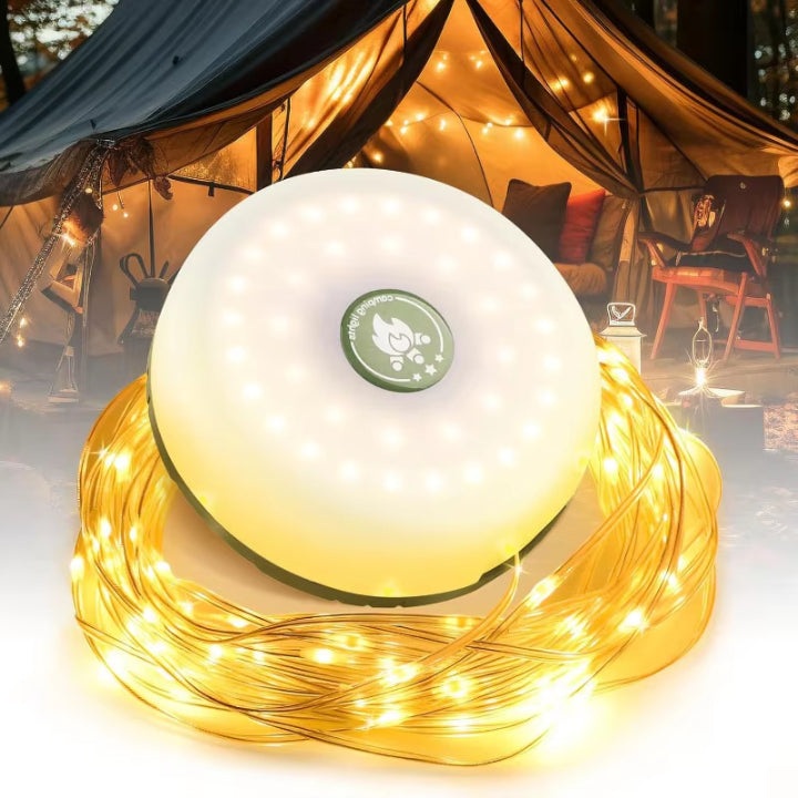 Multifunktionale Campinglampe mit 10 m RGB Lichterkette – Licht und Gemütlichkeit für Ihr Abenteuer