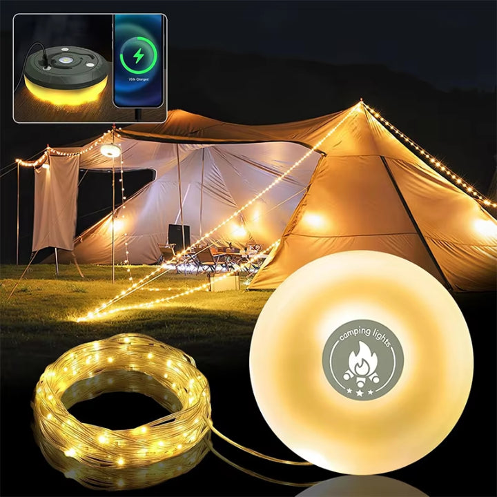Multifunktionale Campinglampe mit 10 m RGB Lichterkette – Licht und Gemütlichkeit für Ihr Abenteuer