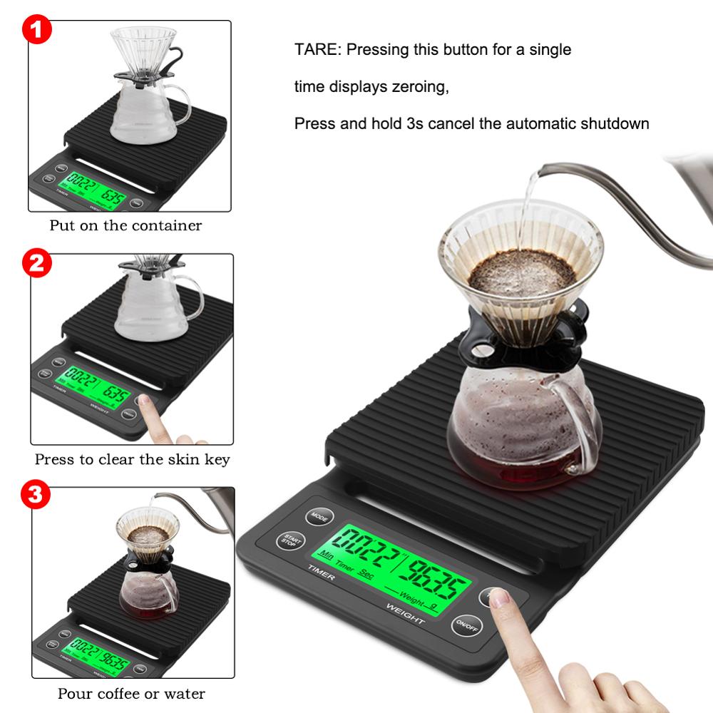 Digitale Küchenwaage mit Timer – Tragbare Kaffeewaage