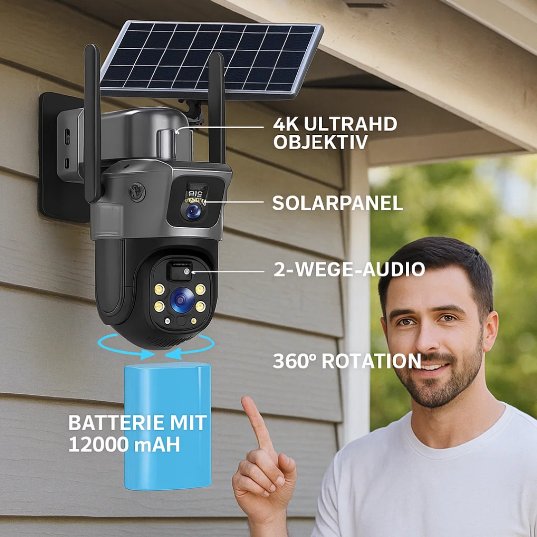 Kabellose 4K Überwachungskamera mit Solarenergie