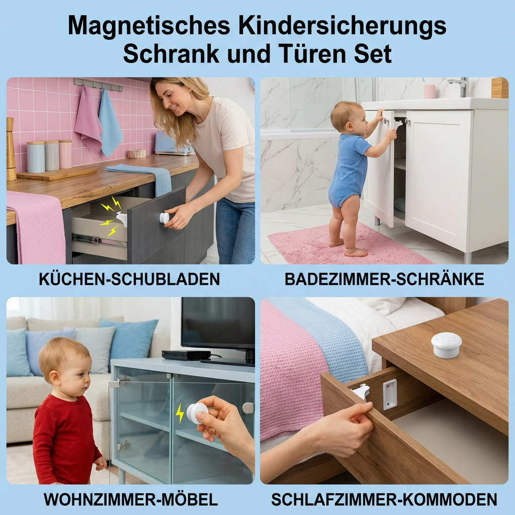 Set zur magnetischen Sicherung von Schränken und Türen für Kinder