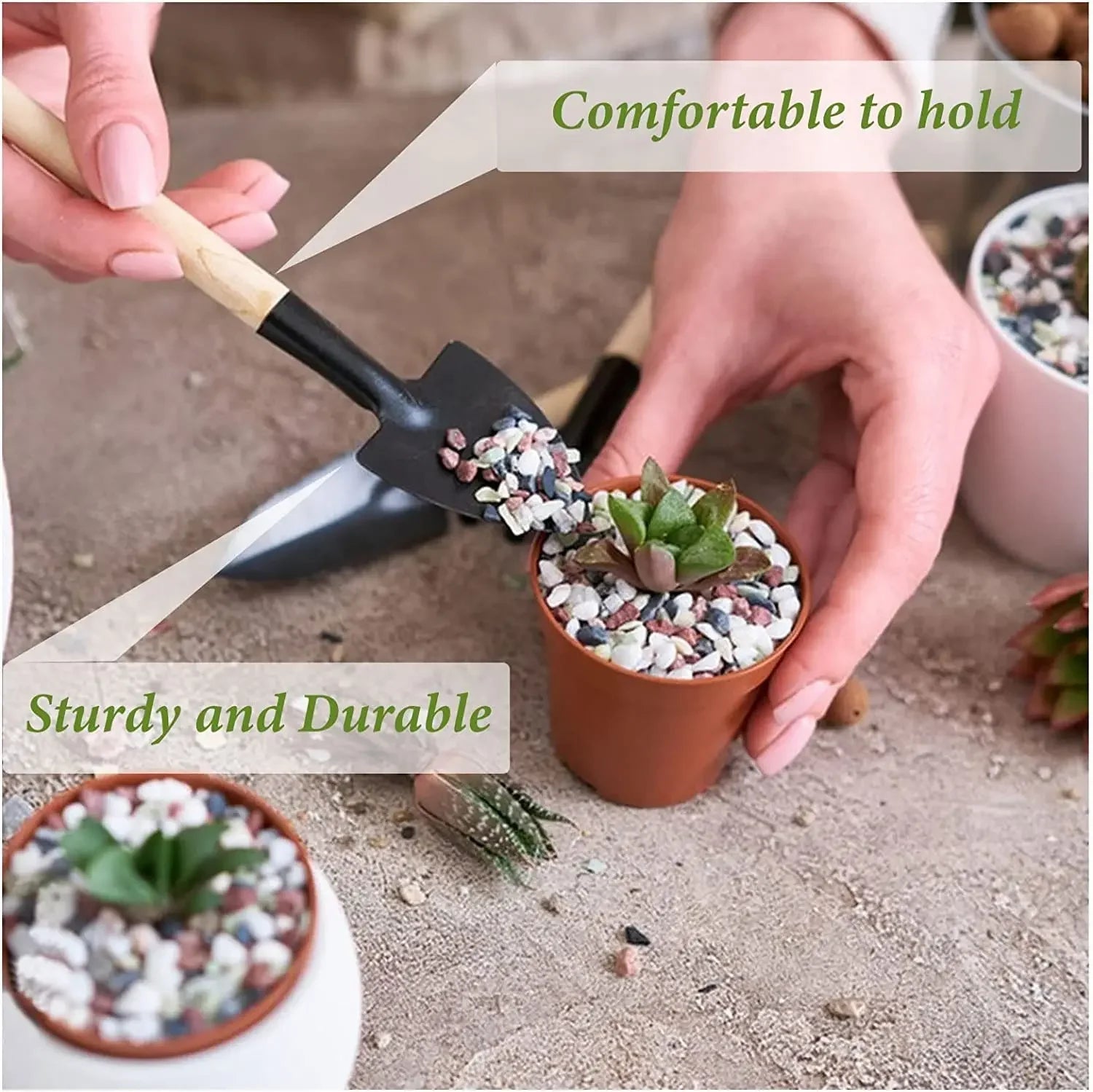 PflanzenHeld Mini Garden Tool Set | 3-piece Set | Ergonomic Trowel & Rake | Robust and Durable