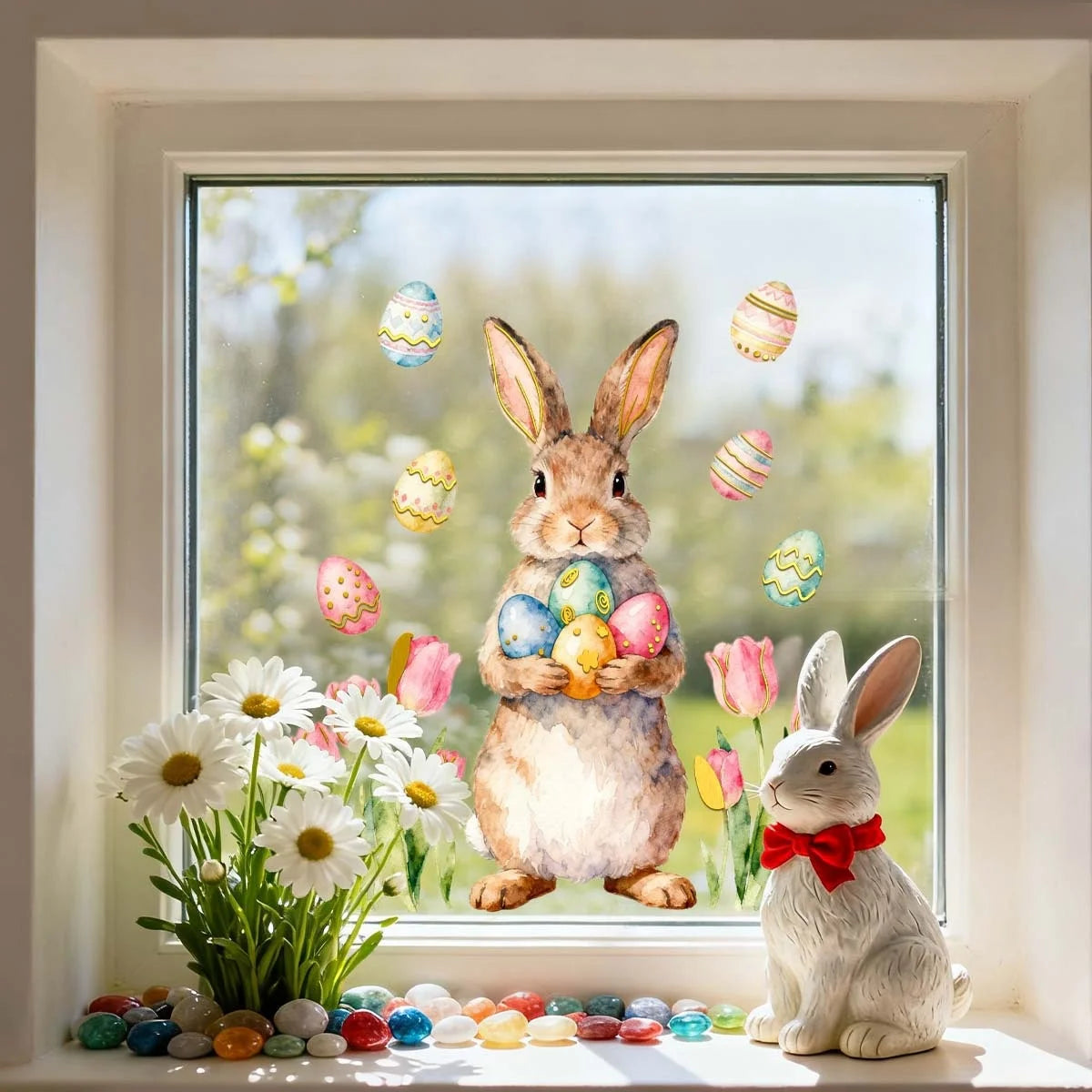 Colorful Window Decoration for Easter | Cheerful Bunnies & Eggs