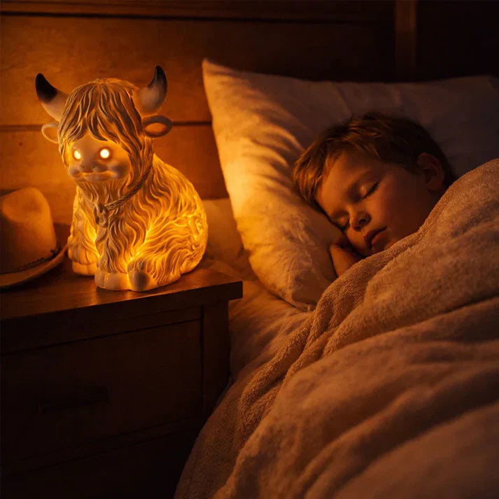 Niedliche Highland-Rinder Nachtlampe aus hochwertigem Harz