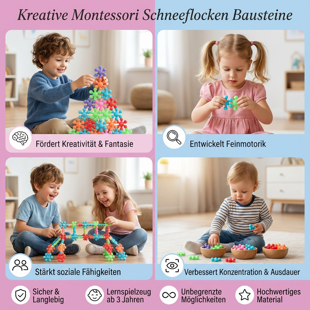 Schneeflocken Bausteine für kreative Montessori-Spieler