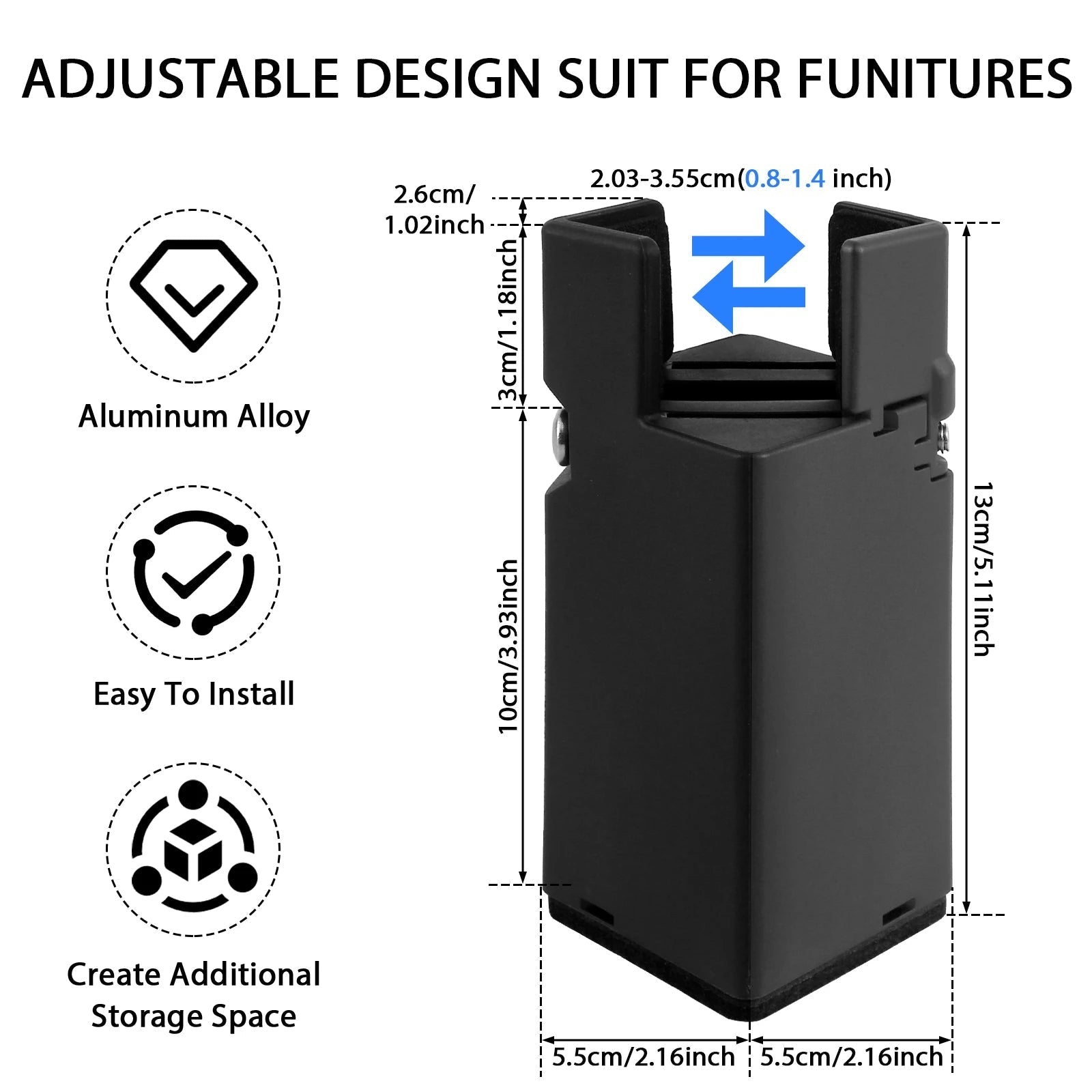 High-quality furniture legs with adjustable height for more comfort