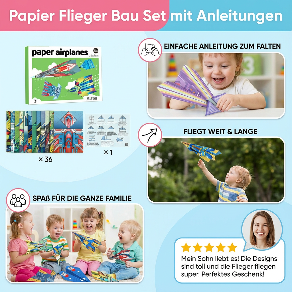 Bausatz für Papierflieger inklusive Anleitung