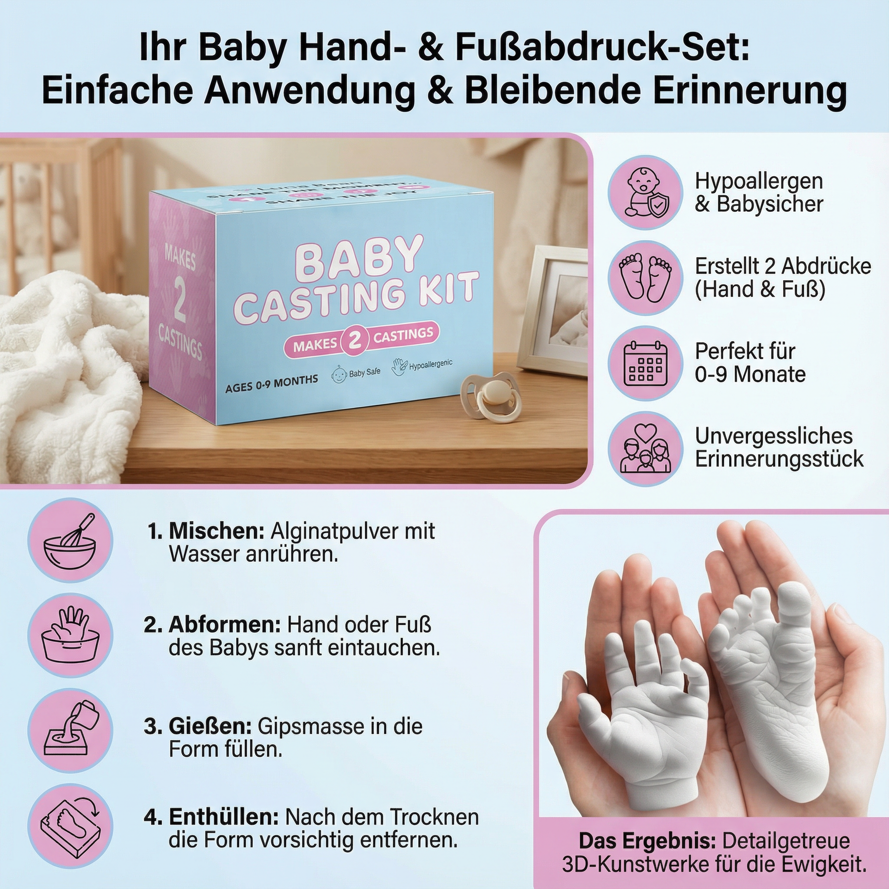 Erinnerungsset für Eltern – Baby Hand- und Fußabdruck-Kit
