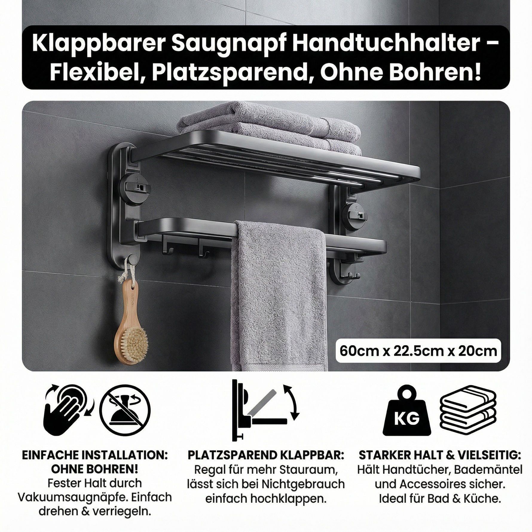 Compact Towel Holder with Suction Cups – Flexible and No Drilling Required