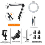 Strahlendes LED-Ringlicht mit flexiblem Arm und Smartphonehalter | 3 Lichtmodi & USB-Betrieb | Ideal für Livestreams, Videos und Selfies