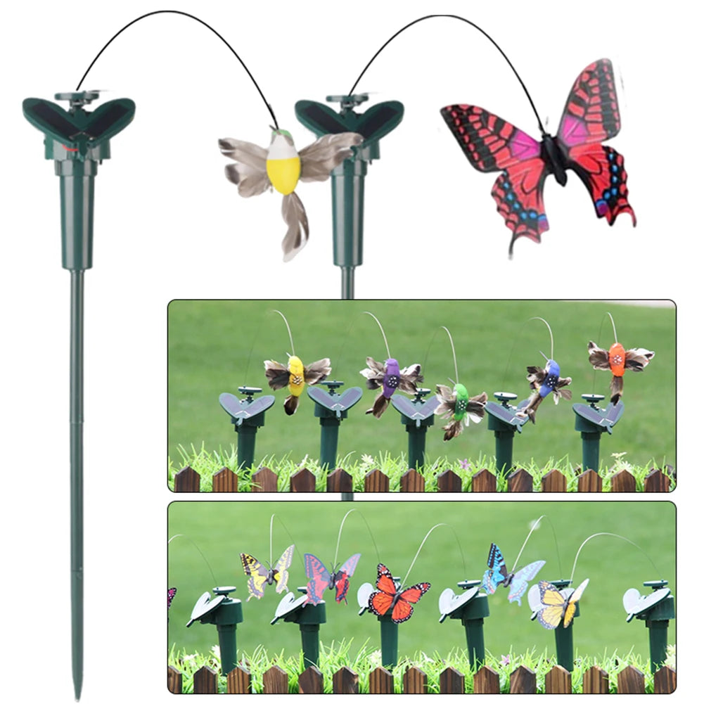 Solar-powered garden ornaments with lively movements