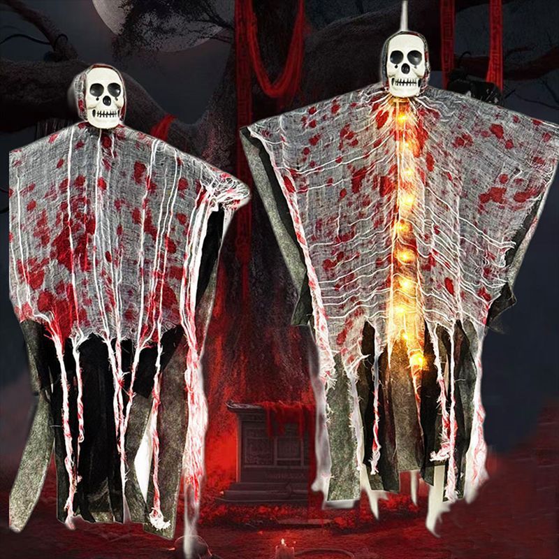Gruselige Halloween-Dekoration – Leuchtender Schädelgeist in Blutrot