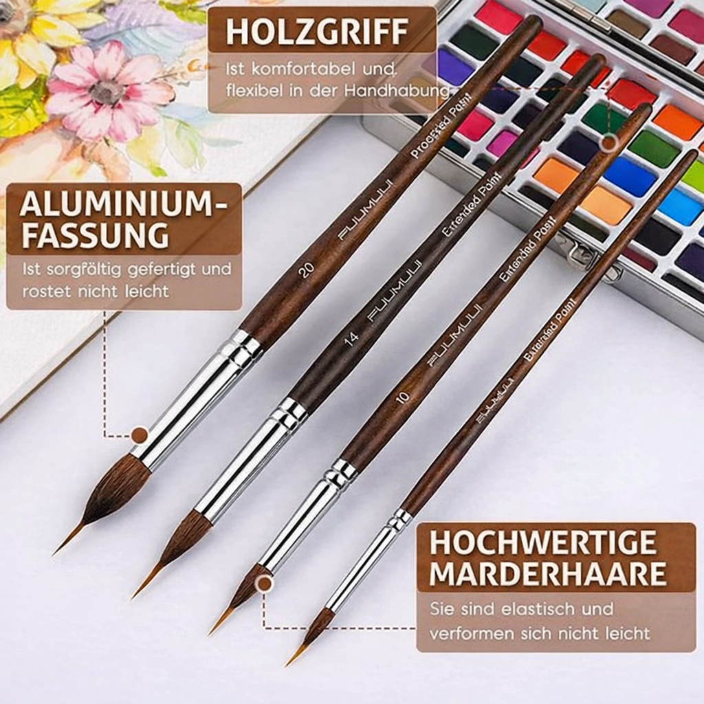 Präzisionspinselset mit Holzgriff für filigrane Arbeiten