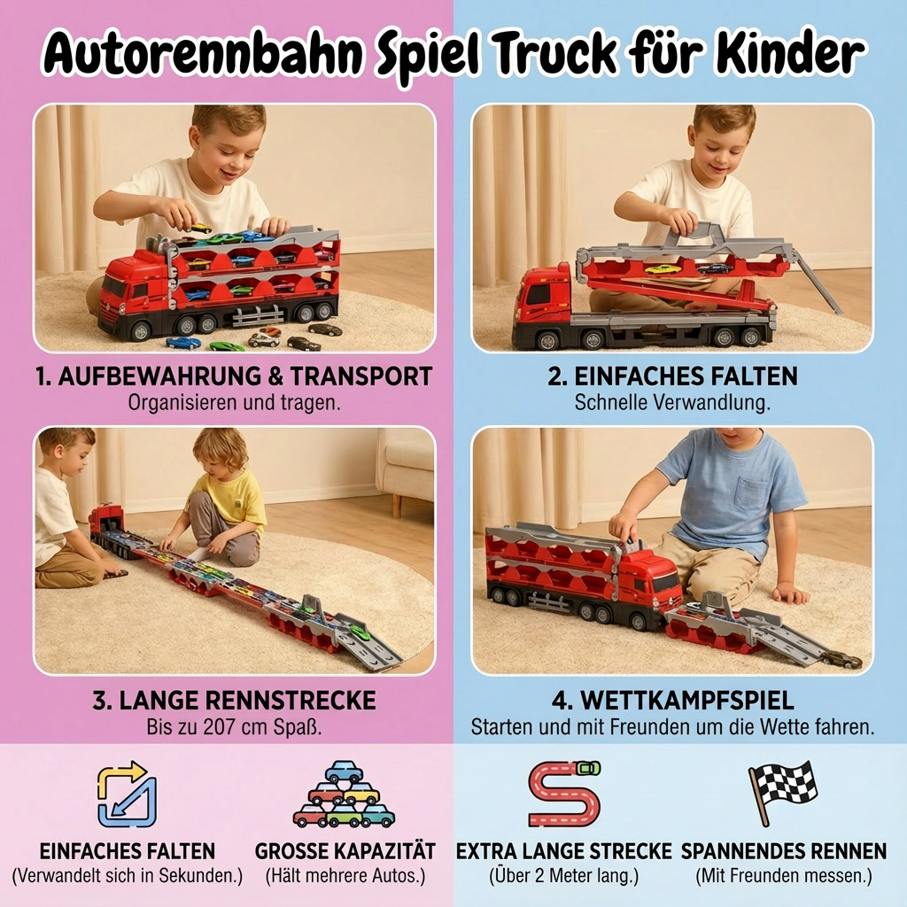 Spielzeug Rennbahn für Kinder mit Lkw
