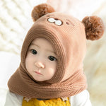 Warme Strickmütze für Babys mit Ohren – Fleecefutter und Tierdesign