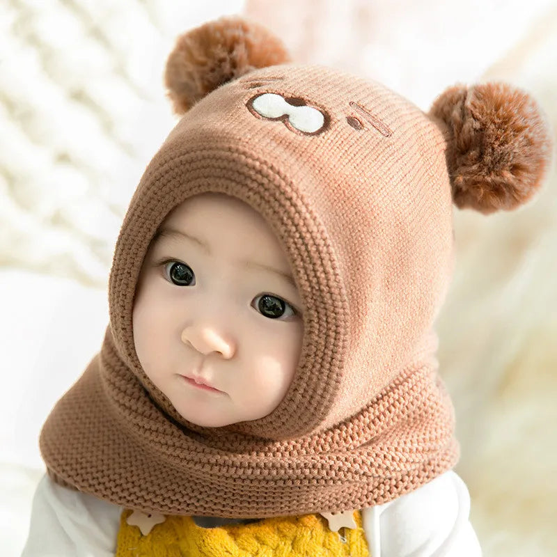 Warme Strickmütze für Babys mit Ohren – Fleecefutter und Tierdesign