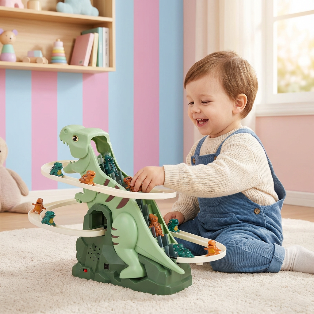 Rutschbahn mit Dinosauriern – Spaßige Achterbahn für Kinder