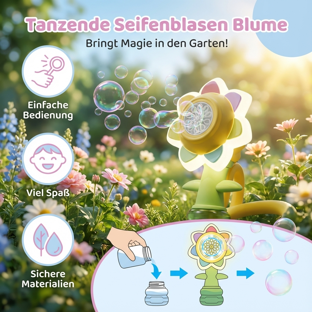 Blumenförmige Seifenblasen, die tanzen