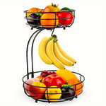 2-lagiger ovaler Obstkorb mit Bananenhalter – Metall Küchenorganizer
