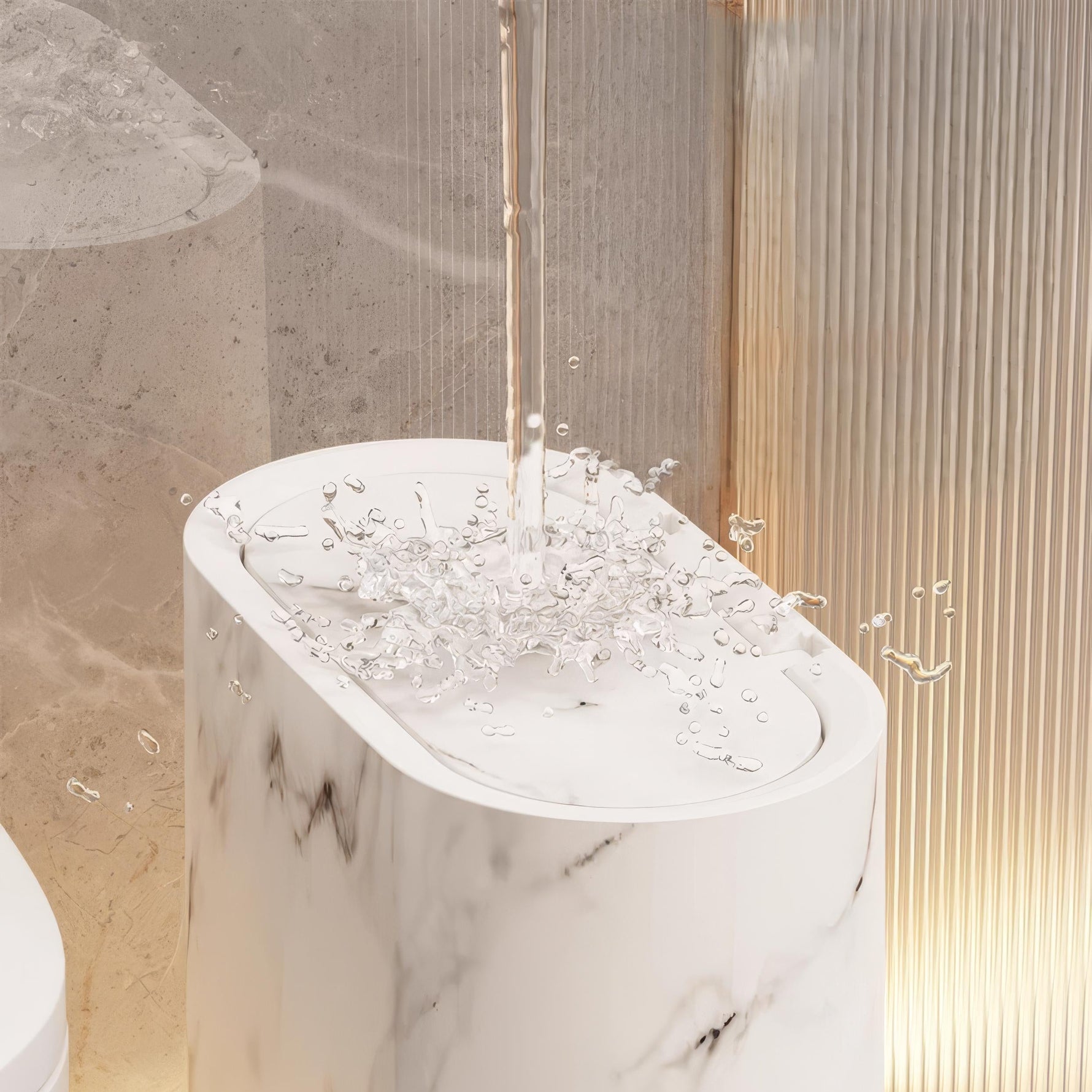 Stylish waste bin with an elegant marble look for kitchen & bathroom