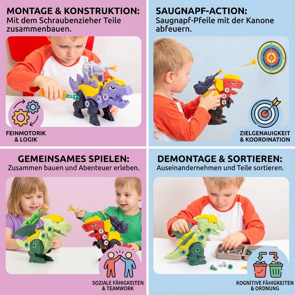 Spielset mit Saugnapfkanone und Dinosaurier-Schrauben