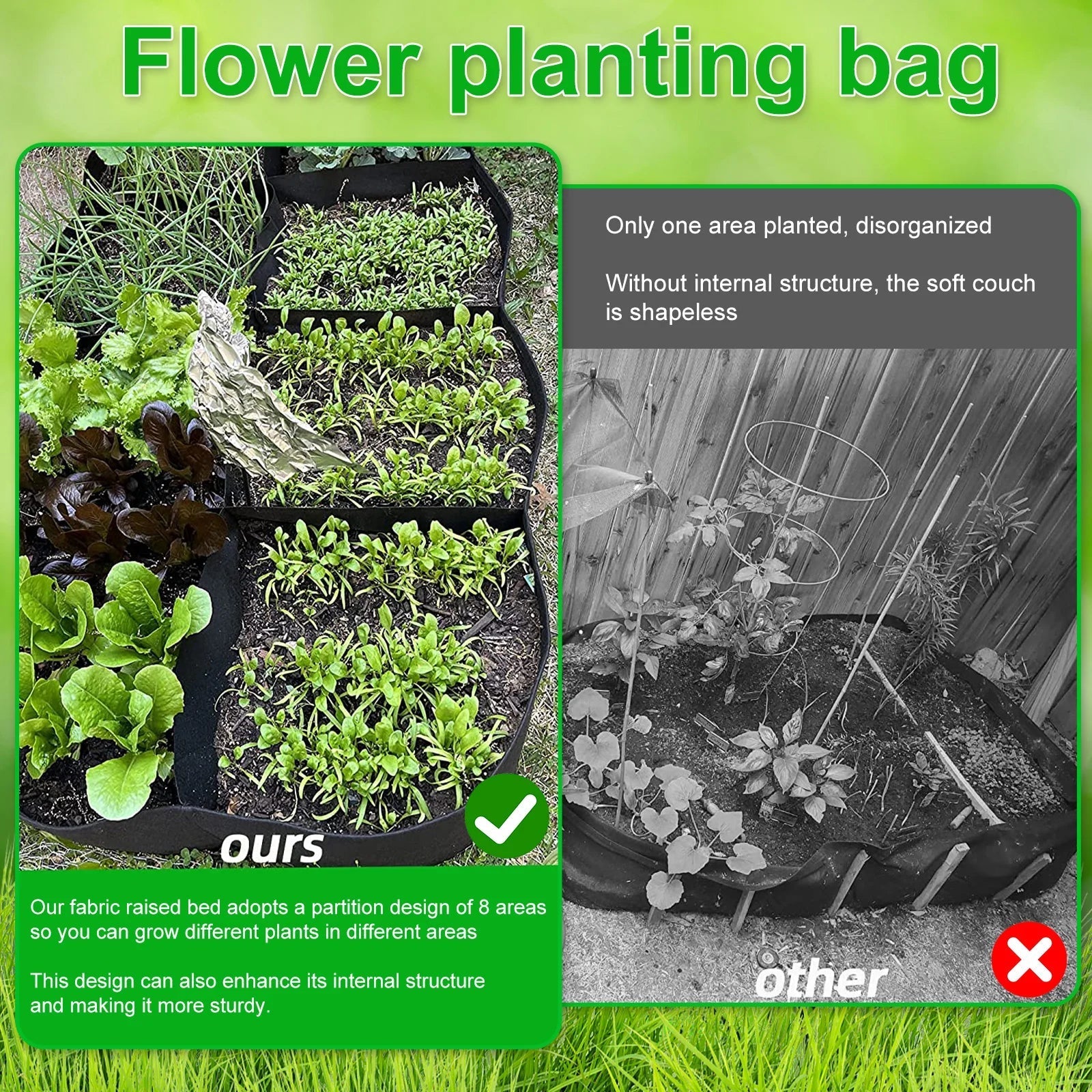 UrbanGarden Grow Bag | 8 Compartments | Durable Felt | 180x90x30 cm