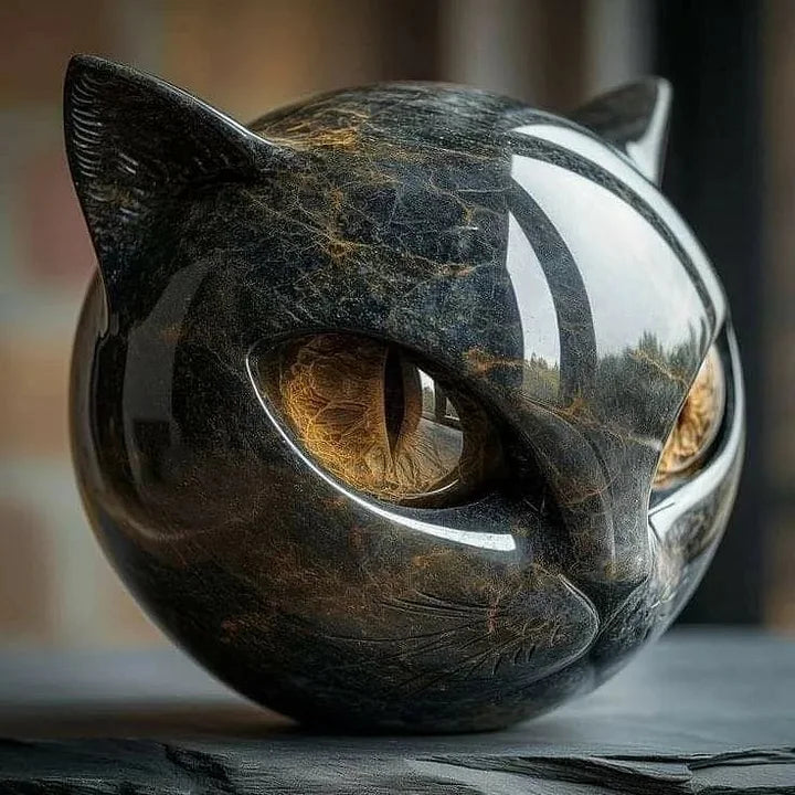 Smarte Katzenkopf Skulptur – Fesselnder Blick und Eleganz
