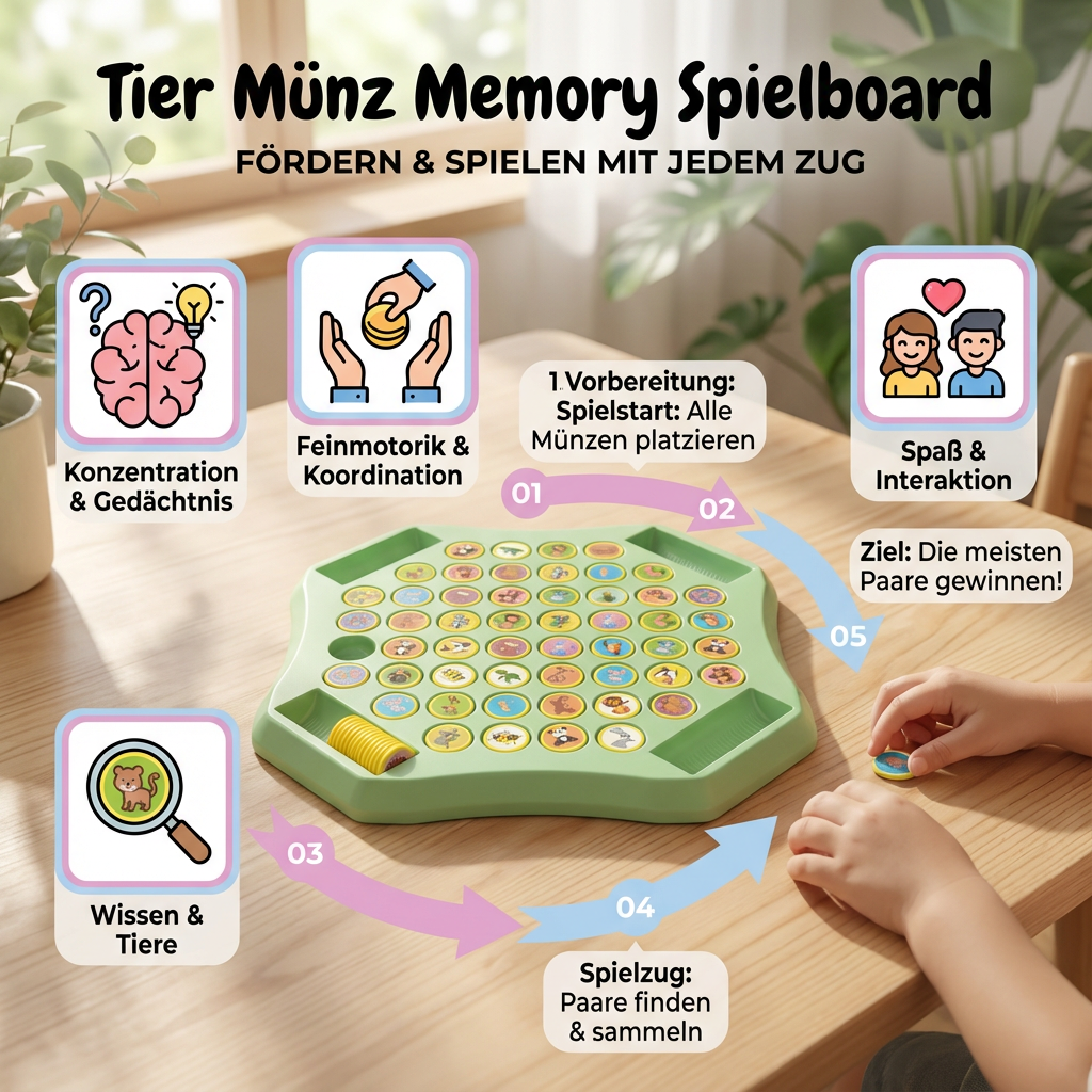 Familien Spielbrett mit Memory Tiermünzen