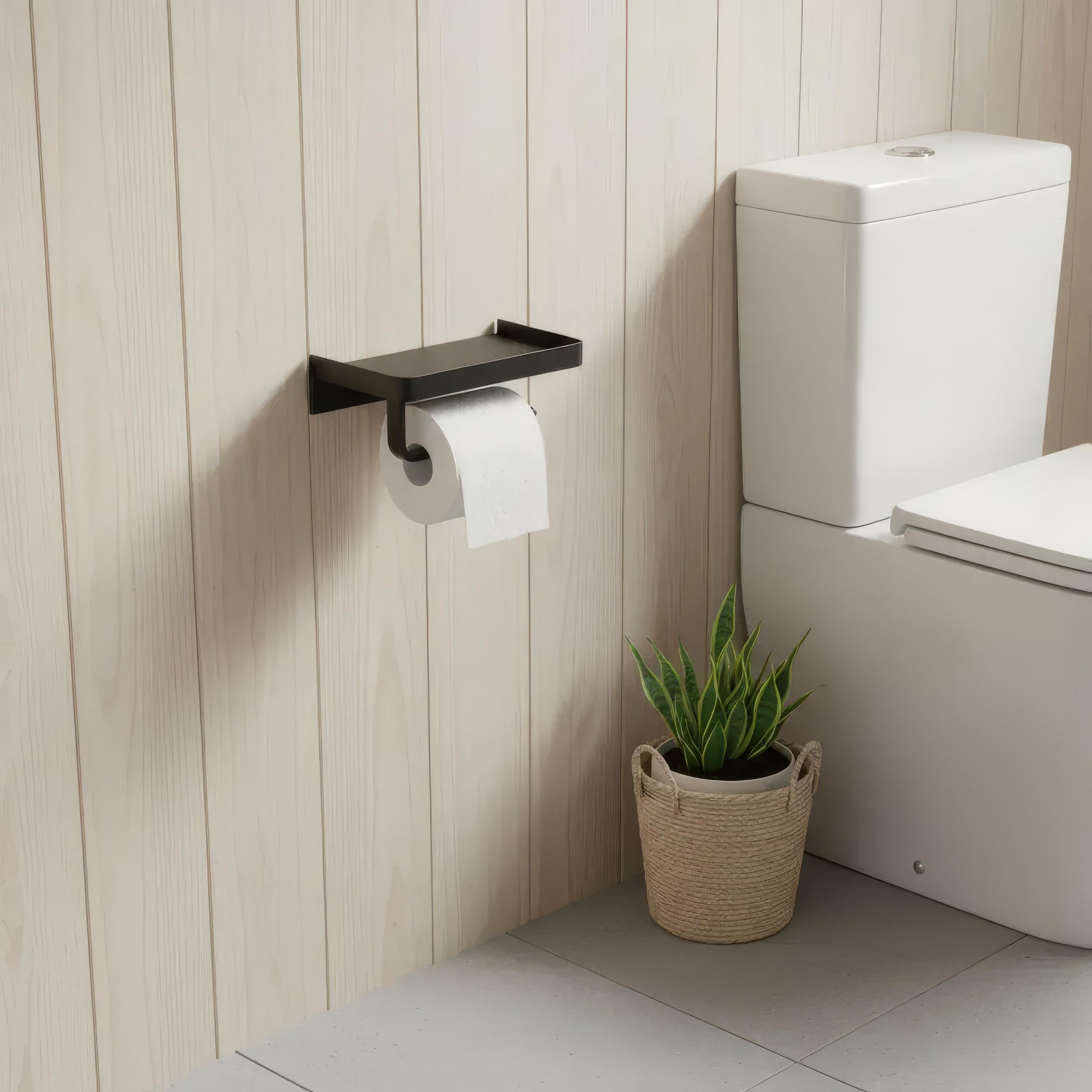 Eleganter Badezimmer-Rollenhalter mit praktischer Ablage