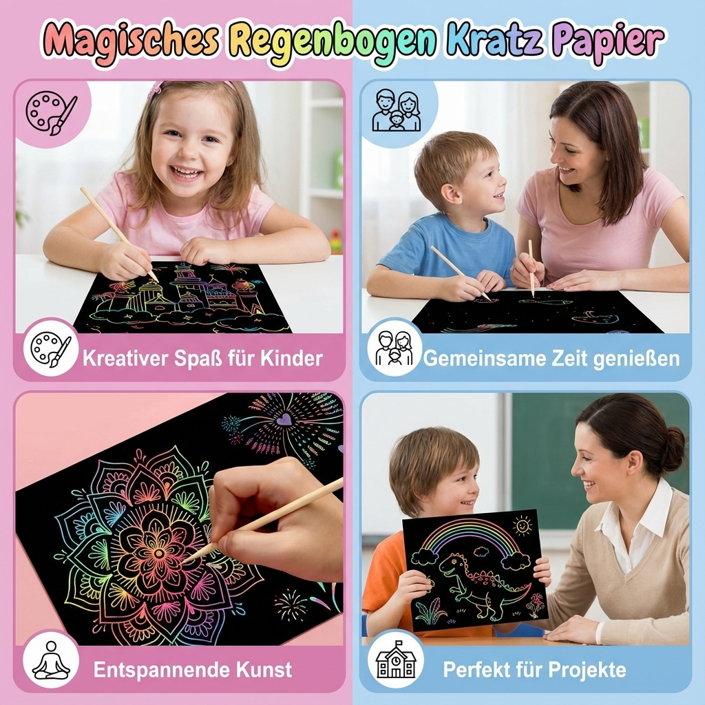 Regenbogenfarbenes Kratzpapier für kreative Kunstwerke