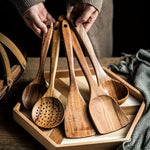 Sustainable Teak Wood Cooking Tools Set for Kitchen Use