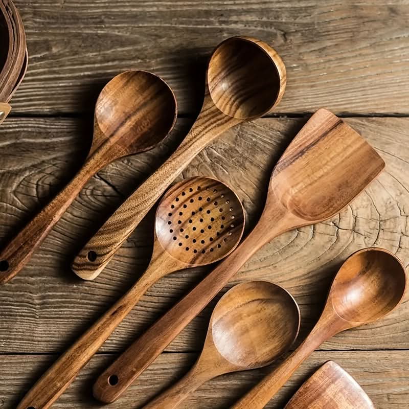 Sustainable Teak Wood Cooking Tools Set for Kitchen Use