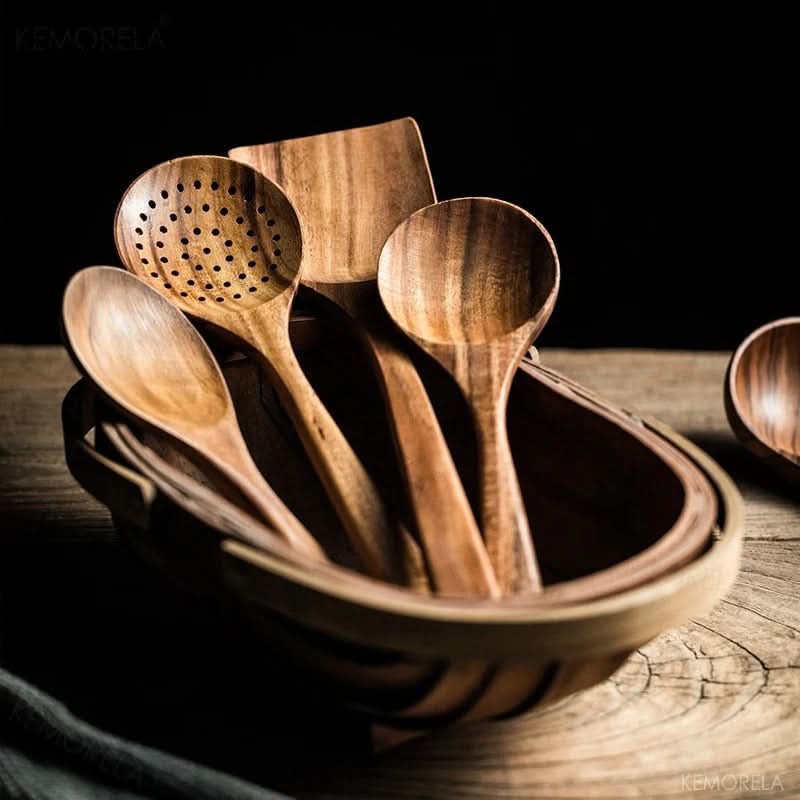 Sustainable Teak Wood Cooking Tools Set for Kitchen Use