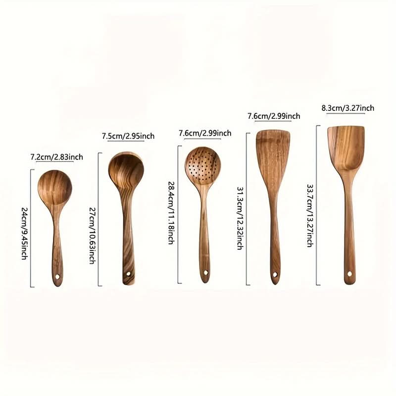 Sustainable Teak Wood Cooking Tools Set for Kitchen Use