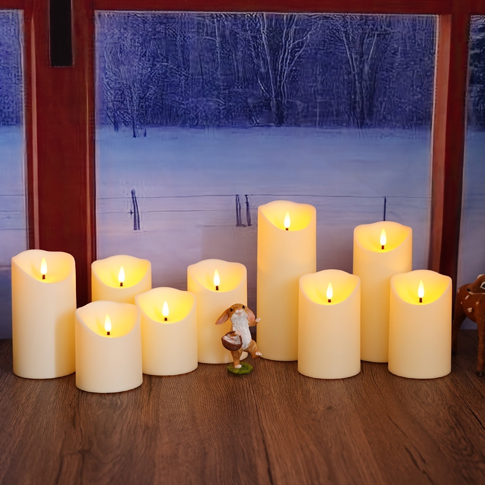 Set von 9 LED-Kerzen ohne Flamme – Fernbedienung und Glitzerfinish
