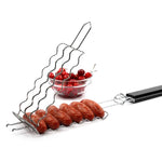 Charming stainless steel grill basket for 6 sausages | Practical BBQ accessory with wooden handle | 55.5 cm