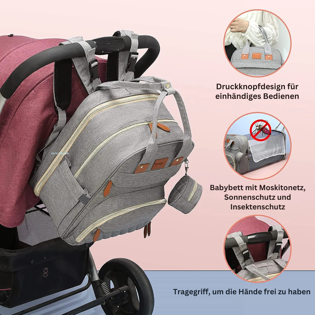 Practical baby backpack with fold-out changing mat – 2-in-1