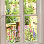 Bunte Fensteraufkleber mit Blumen- und Schmetterlingsmotiven