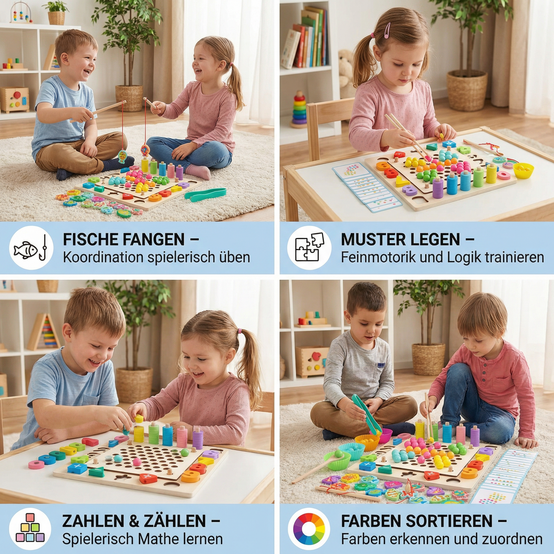 Holzspielzeug 6-in-1 Angelspiel – Lernspiel für Farben, Zahlen & Feinmotorik