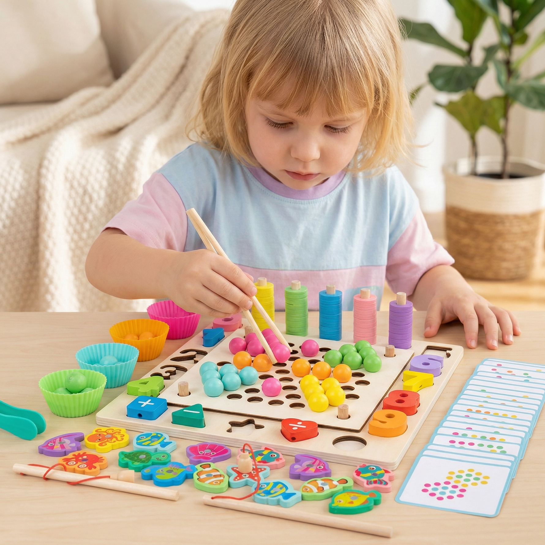 Holzspielzeug 6-in-1 Angelspiel – Lernspiel für Farben, Zahlen & Feinmotorik
